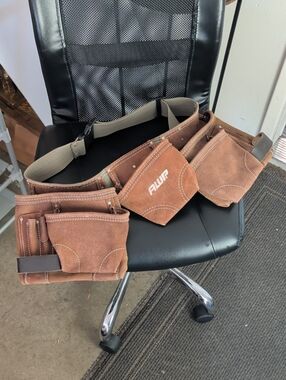 AWP Tool Belt Rig Bag Leather Brown General Construction Flip Pocket Adjustable